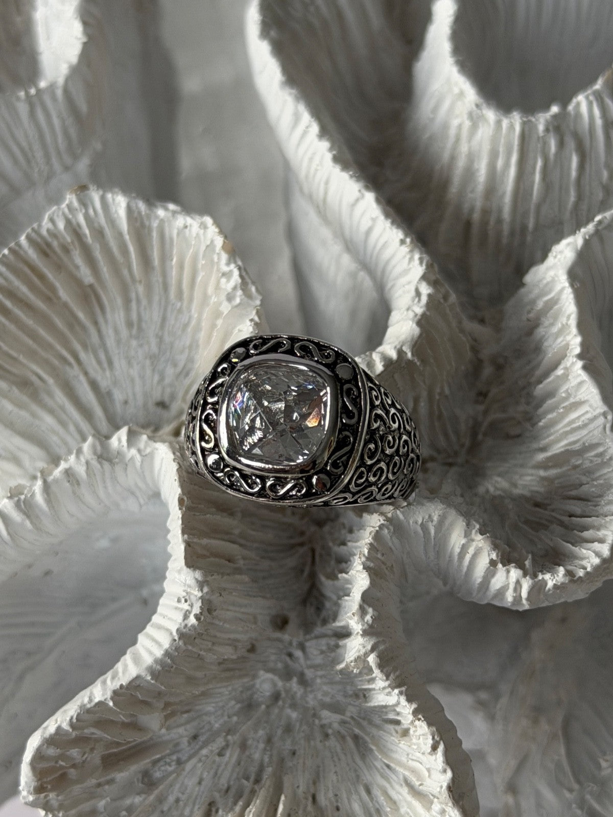 925 Sterling Silver White Spinel Ring Size 7