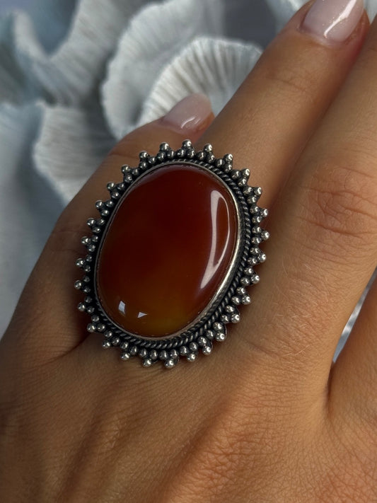 Vintage 925 Sterling Silver Carnelian Ring Size 6