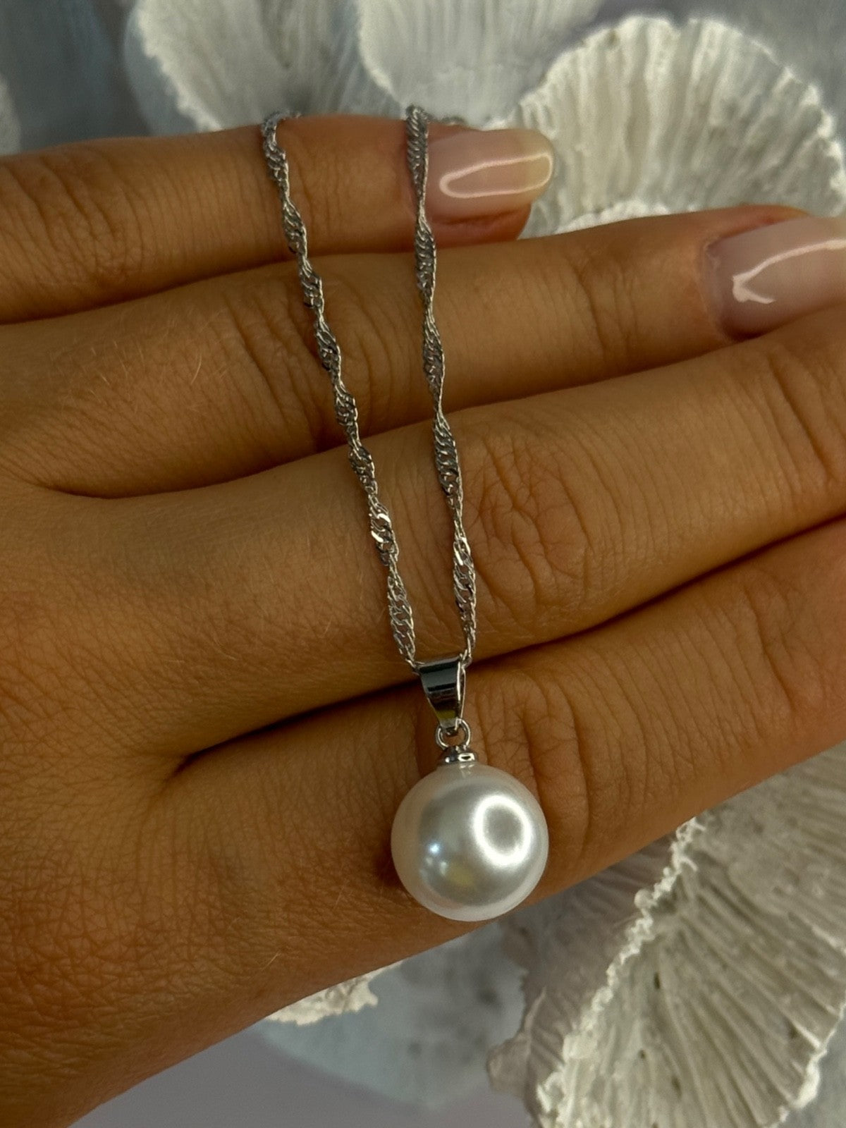 925 Sterling Silver Pearl Necklace Length 18 Inch