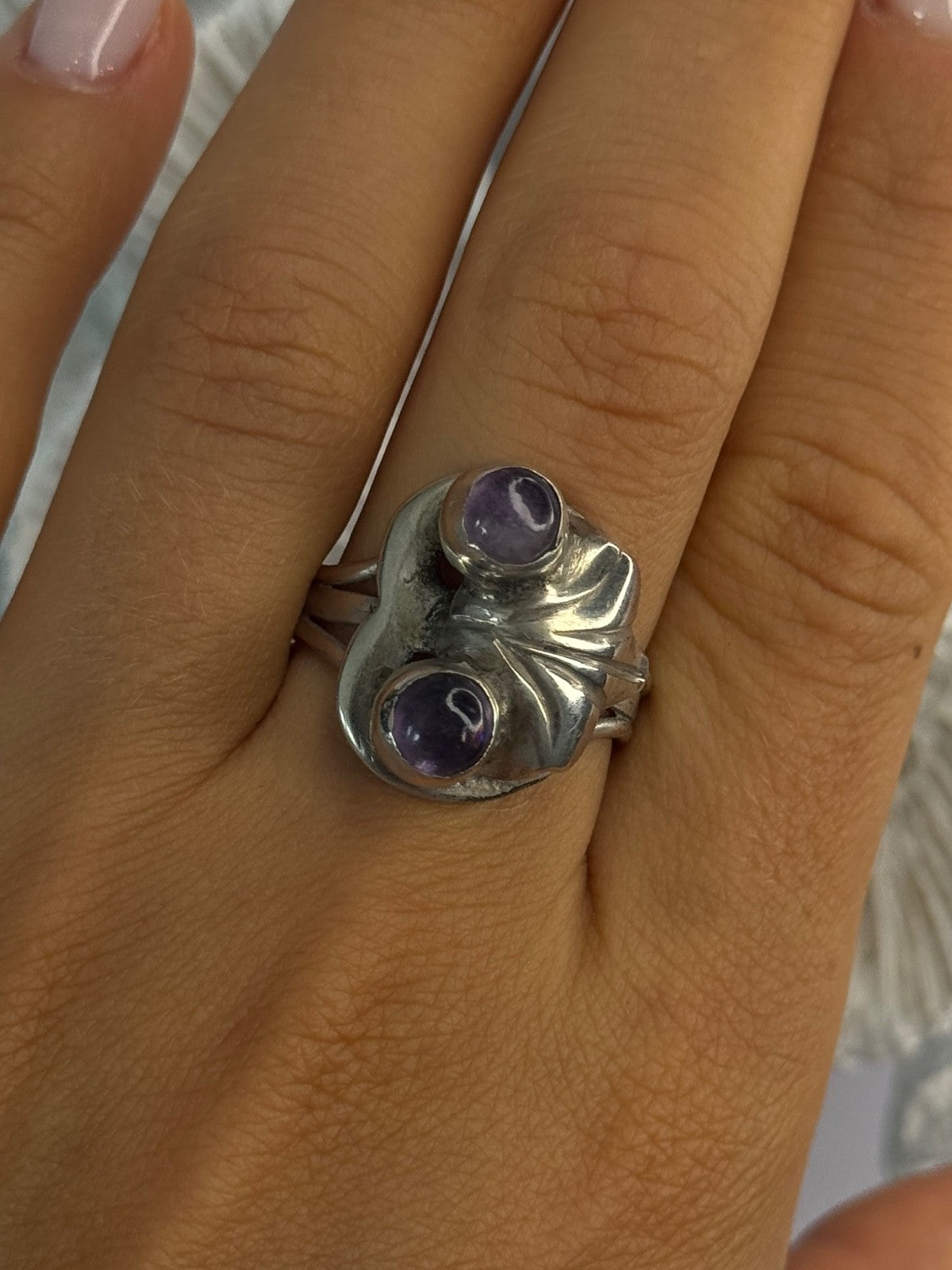 Vintage 925 Sterling Silver Amethyst Ring Adjustable
