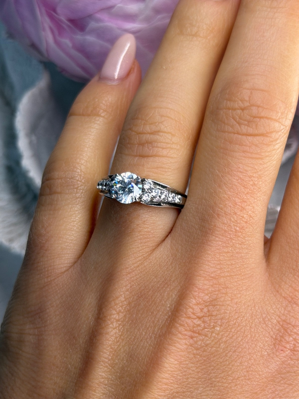 GOC 925 Sterling Silver tcw 1.48 Cz Ring Size 7