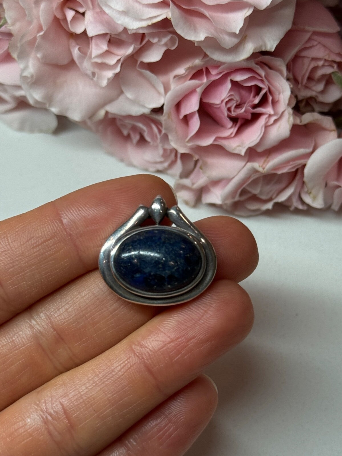 925 Sterling Silver Pendant Sodalite Length 0.9 In