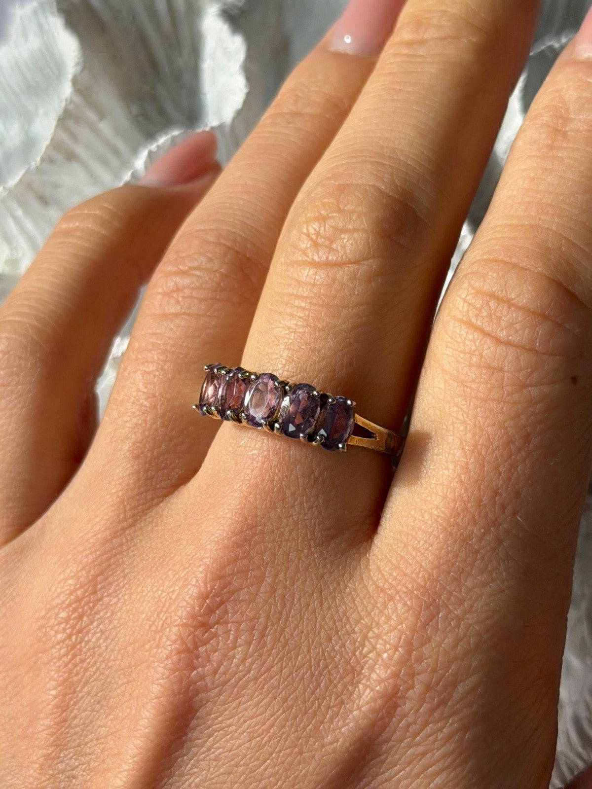 925 Sterling Silver 5 Amethysts Ring Size 8