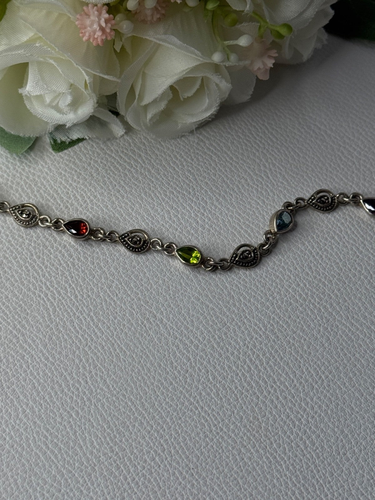 925 Sterling Silver Amethyst Citrine Garnet Peridot Topaz Bracelet Length 7.5 In
