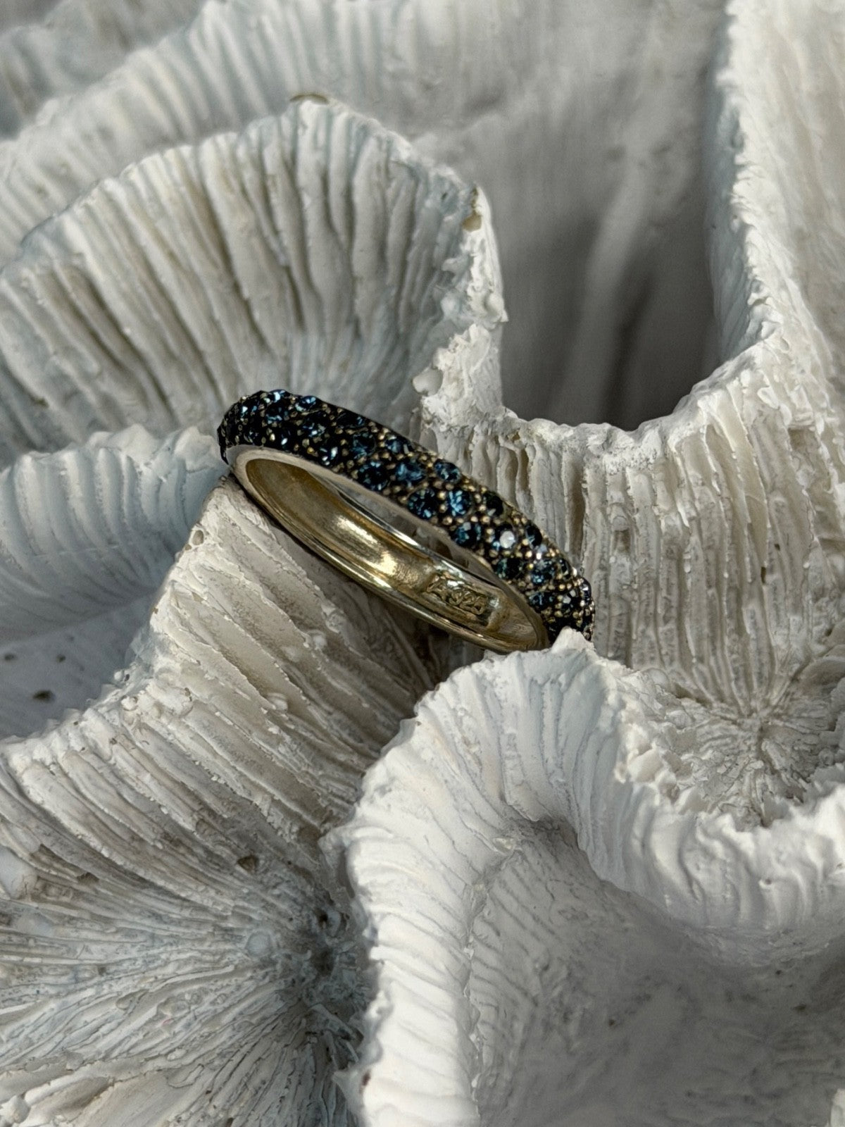925 Sterling Silver Aquamarine Band Ring Size 8