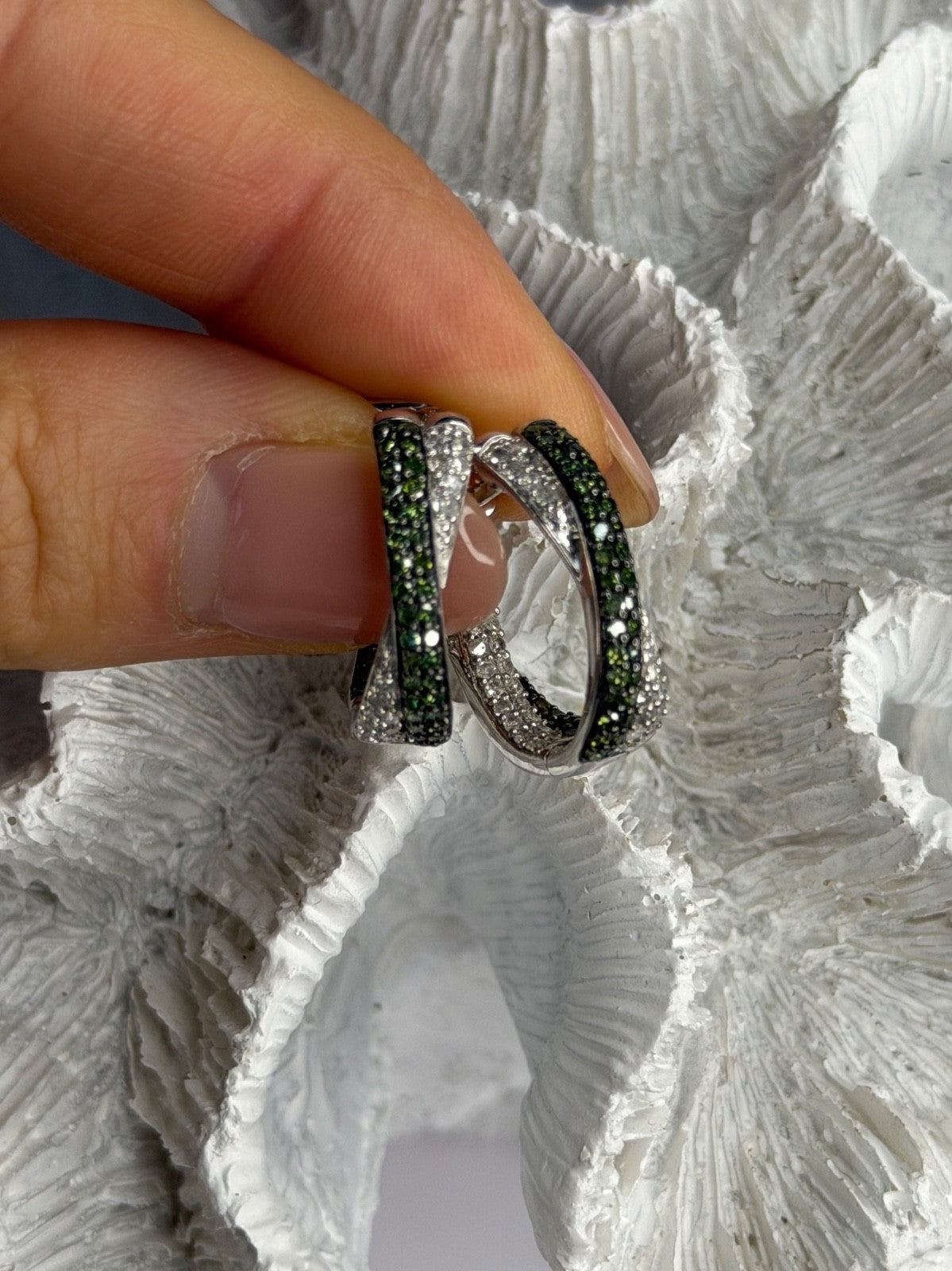 925 Sterling Silver Shiny White & Green Spinel Earrings