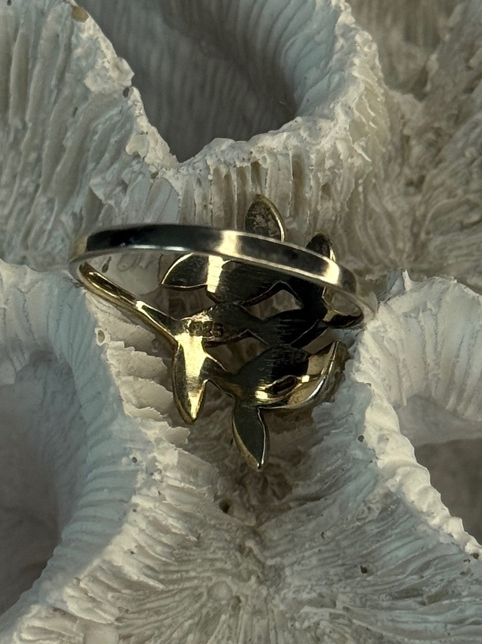 925 Sterling Silver Leaves Ring Size 9