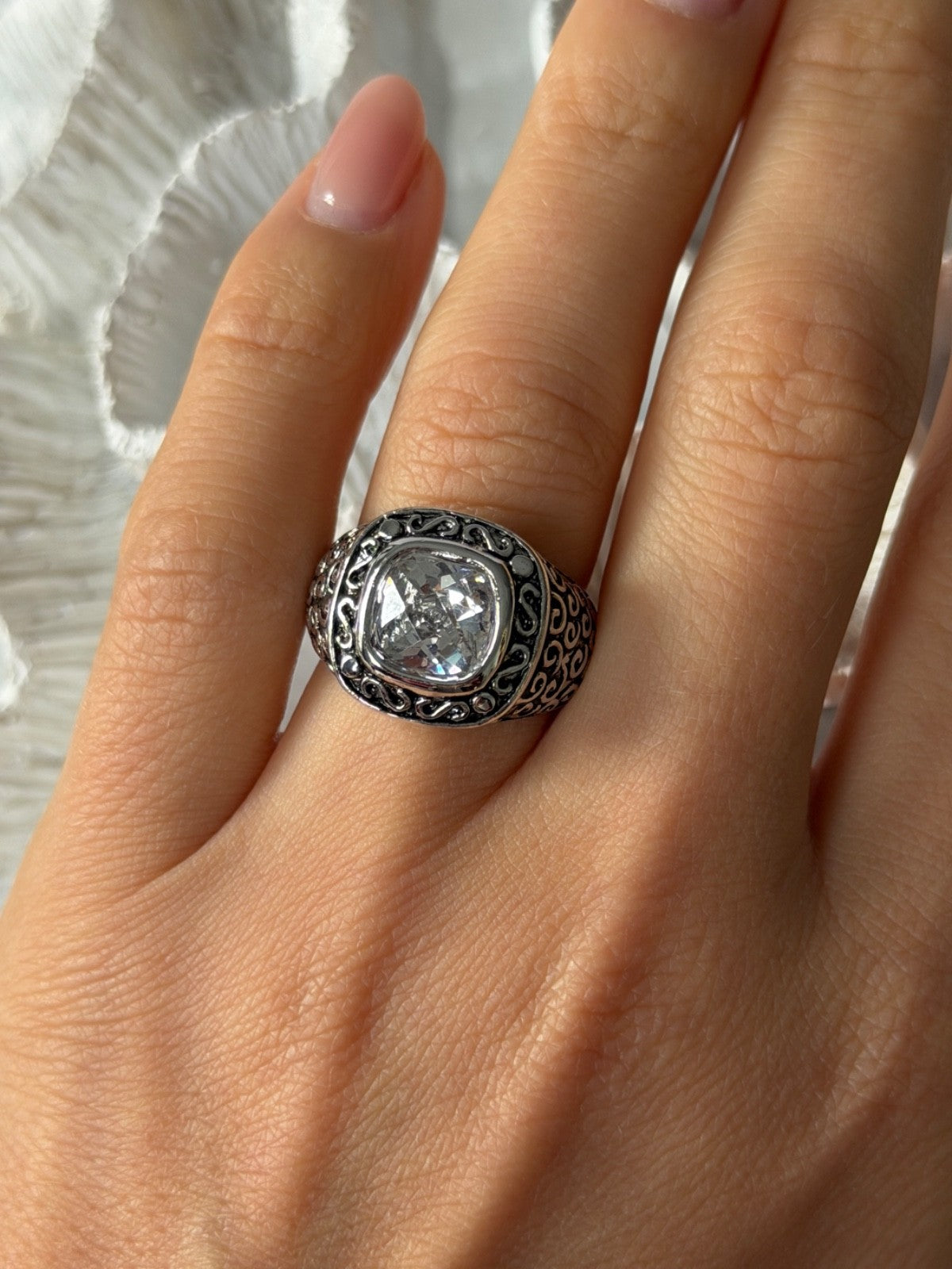 925 Sterling Silver White Spinel Ring Size 7