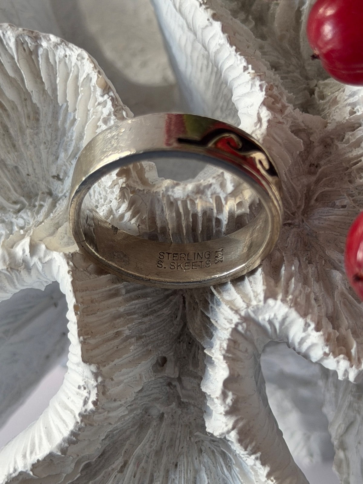 Scott Skeets Navajo 925 Sterling Silver & 14K Yellow Gold Ring Size 12