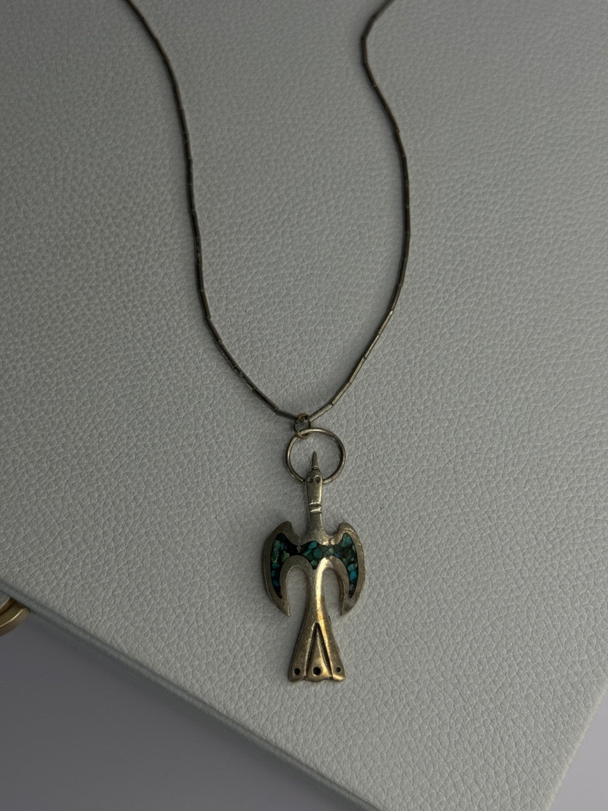 Native American 925 Sterling Silver Turquoise Peyote Bird Necklace