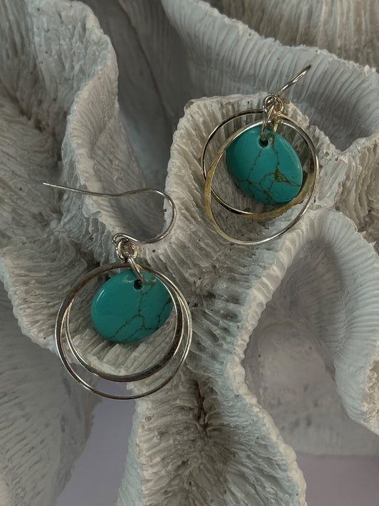 925 Sterling Silver Turquoise Earrings Length 1.60 Inch