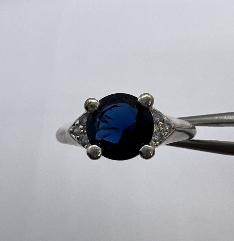 925 Sterling Silver Sapphire & Goshenite Ring – Size 7 Elegant Jewelry