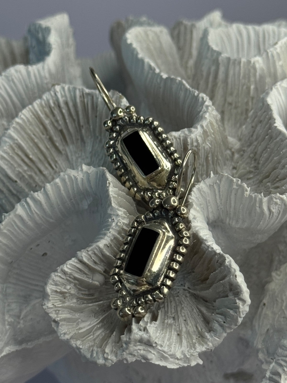 Vintage 925 Sterling Silver Onyx Earrings Length 1.50 Inch