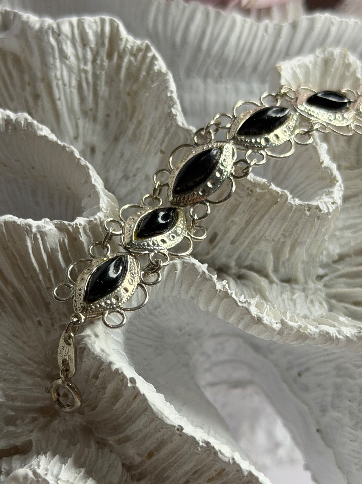 925 Sterling Silver Onyx Bracelet Length 7