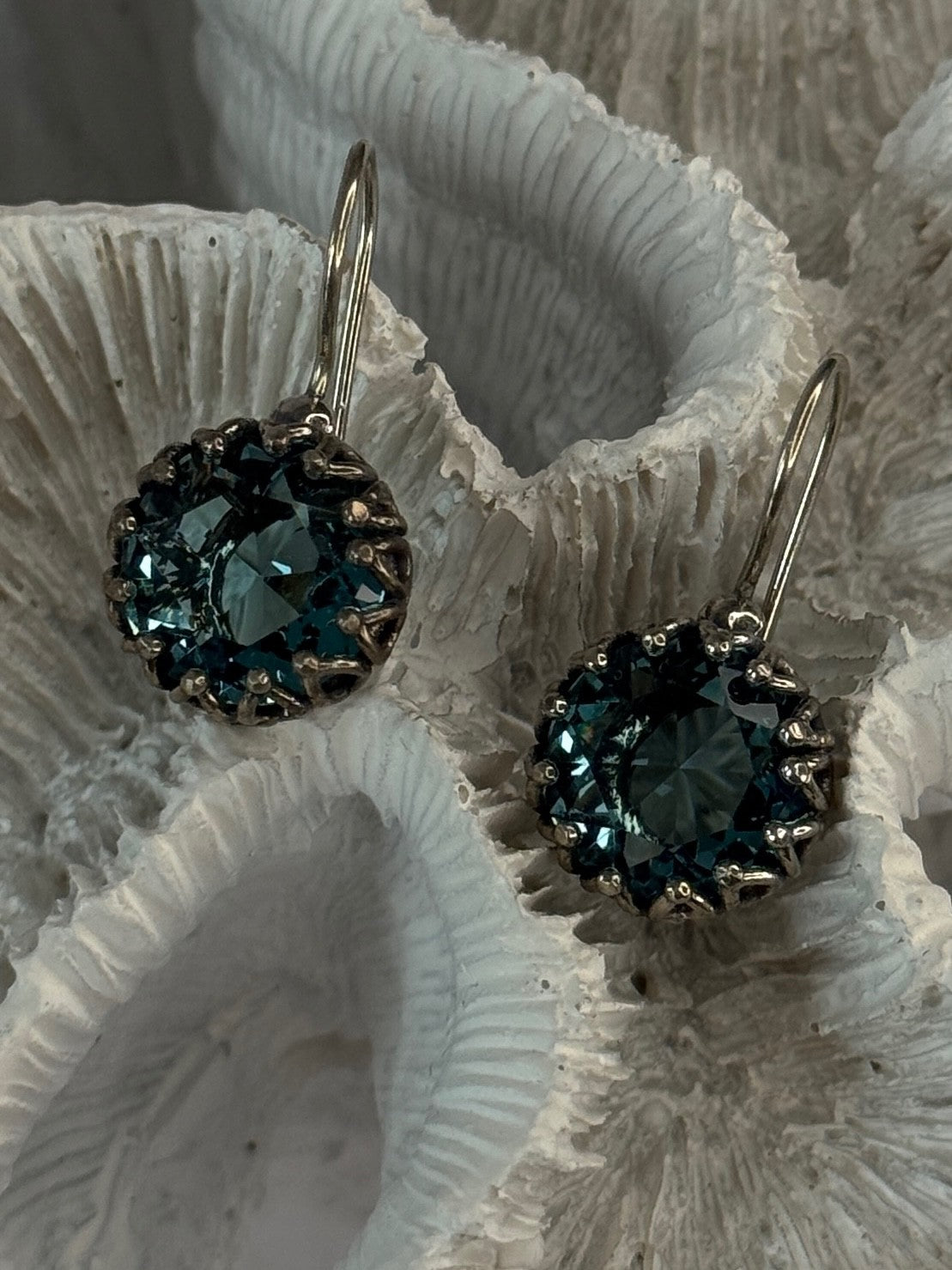 925 Sterling Silver Blue Tourmaline Earrings Length 1 Inch