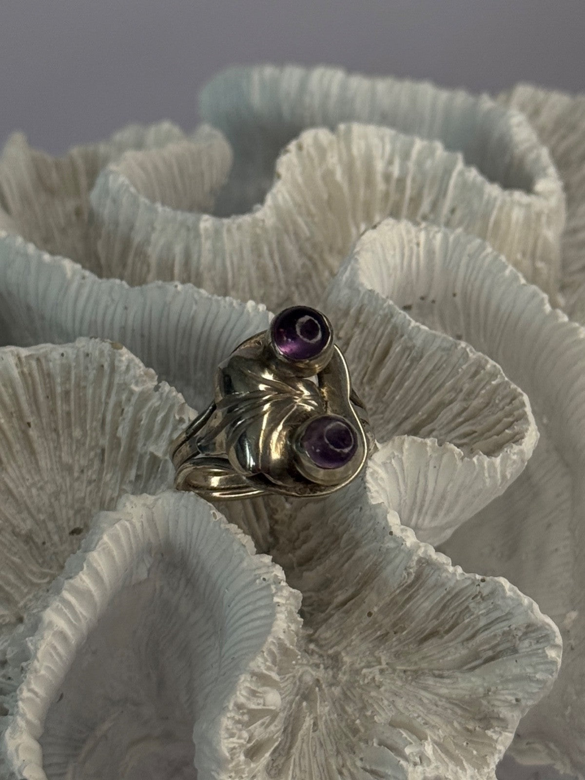 Vintage 925 Sterling Silver Amethyst Ring Adjustable