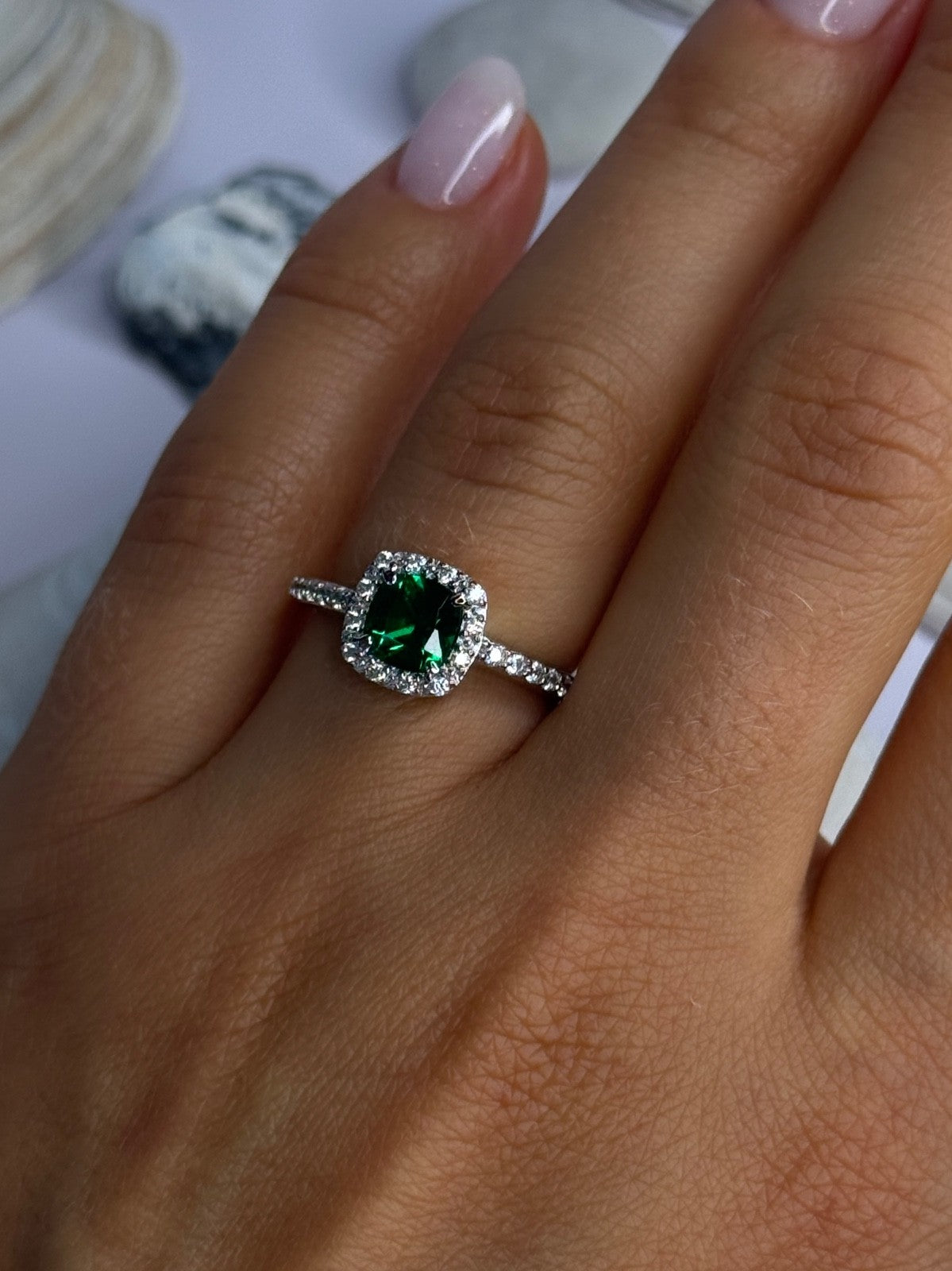 925 Sterling Silver Emerald & Beryl Ring Size 7