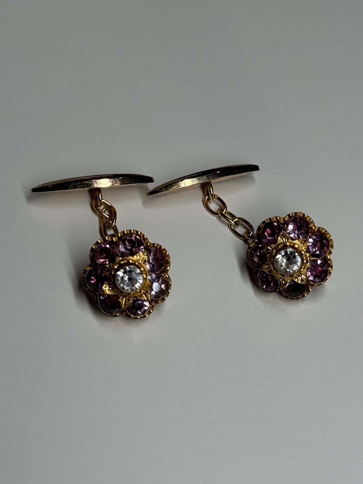 Estate Antique 18K & 14K Yellow Gold Circular Floral Leaf Cuff Links