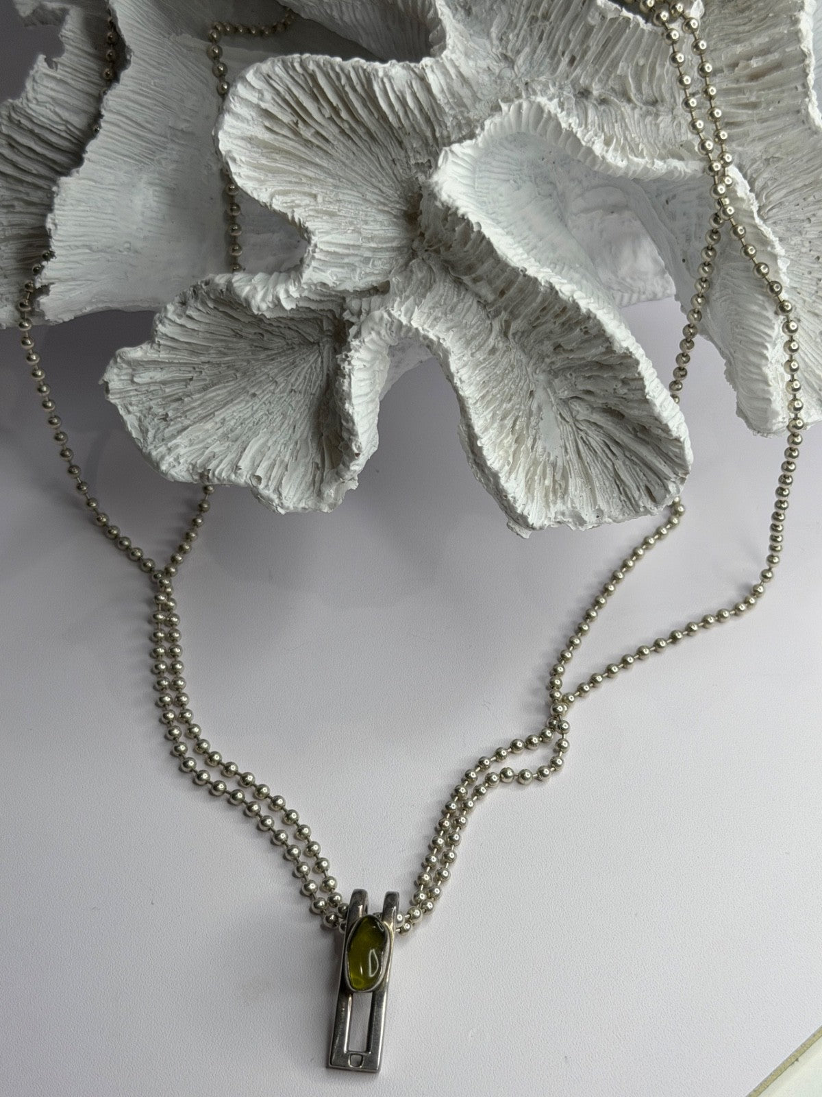 Arrack Lilly 925 Sterling Silver Peridot 2 Chain Necklace