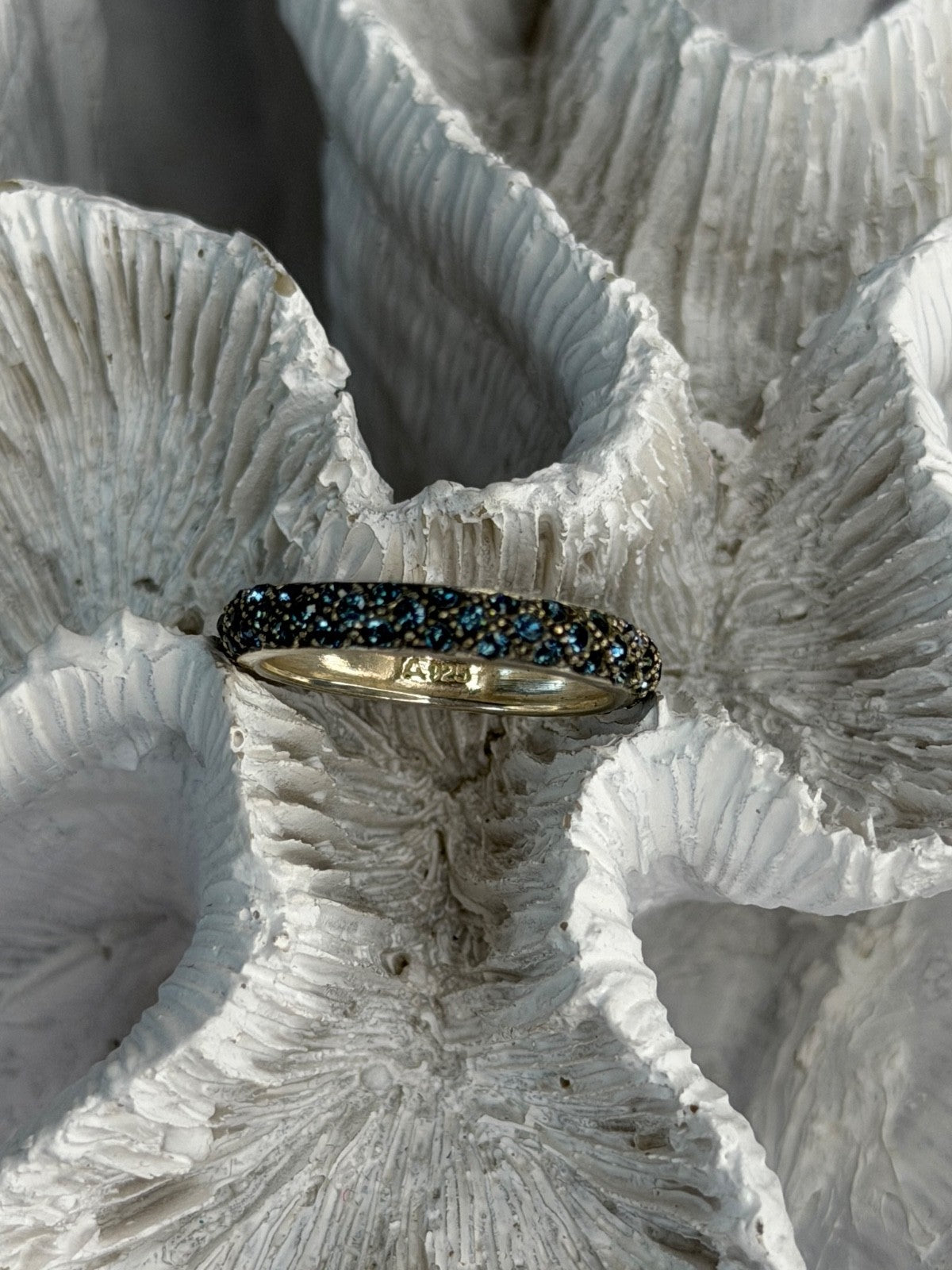 925 Sterling Silver Aquamarine Band Ring Size 8
