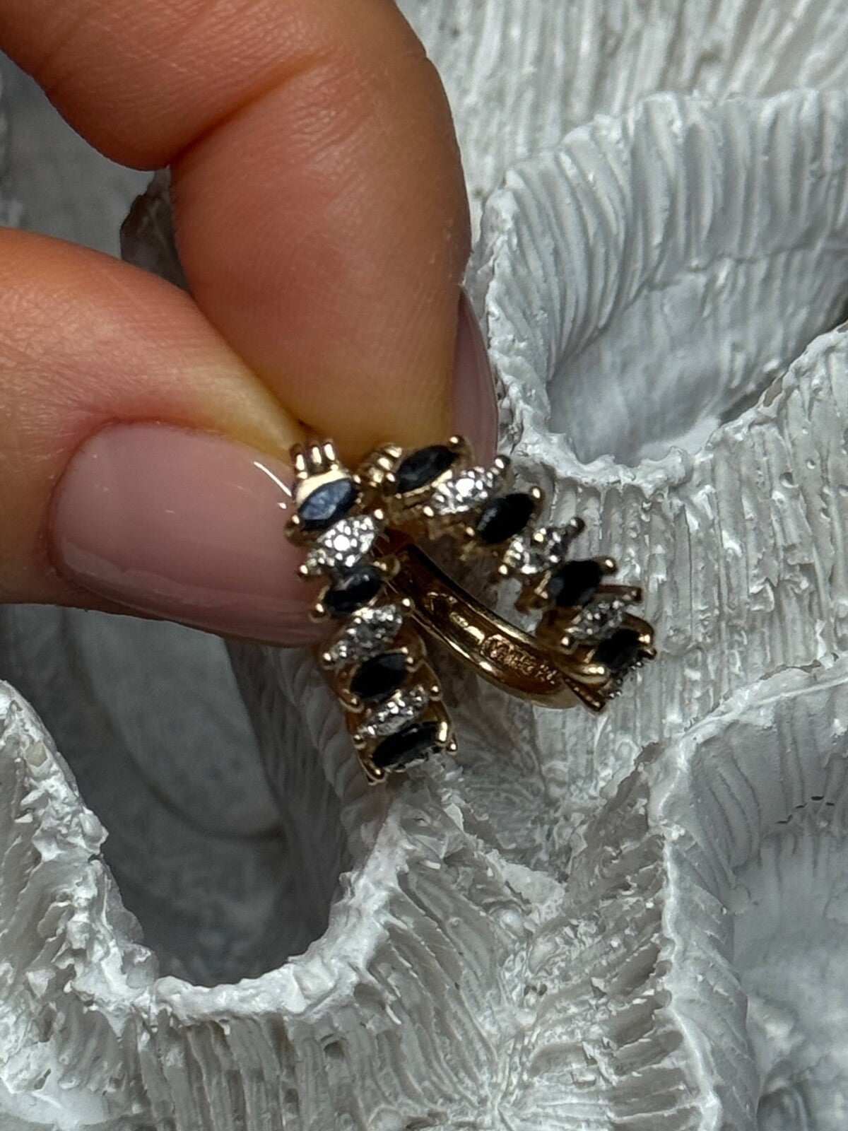 925 Sterling Silver Gold Plated Sapphire Earrings Length 0.8 Inch