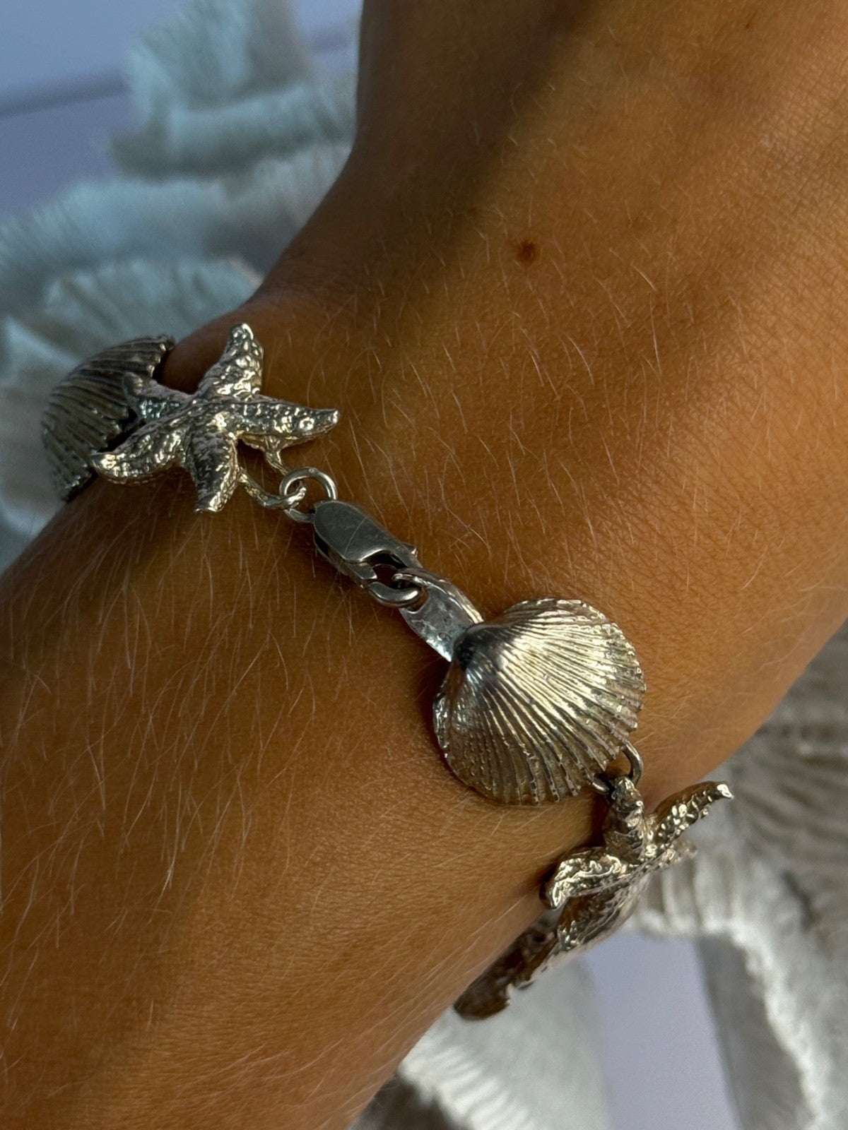 Summer Ocean Shell Star 925 Sterling Silver Bracelet Length 7