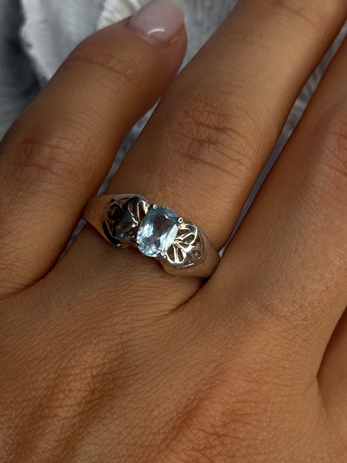 925 Sterling Silver Blue Topaz Ring Size 8