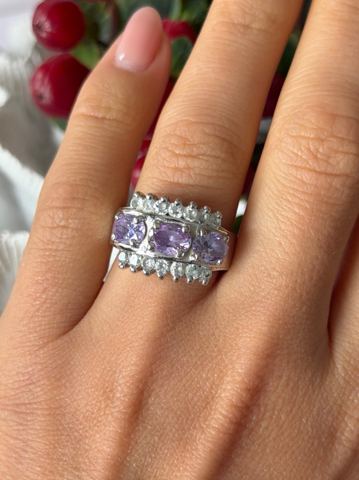 925 Sterling Silver Amethyst & Beryl Ring Size 7