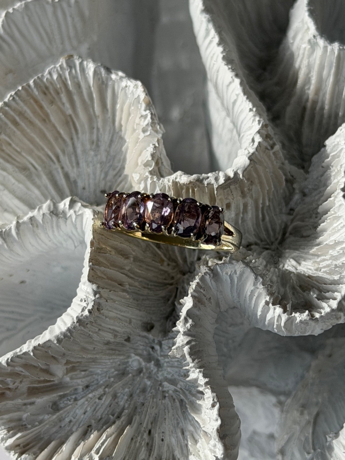 925 Sterling Silver 5 Amethysts Ring Size 8