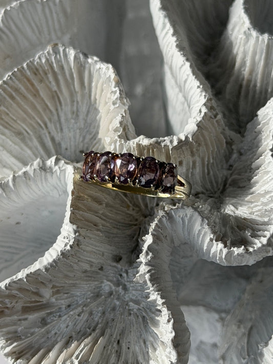 925 Sterling Silver 5 Amethysts Ring Size 8