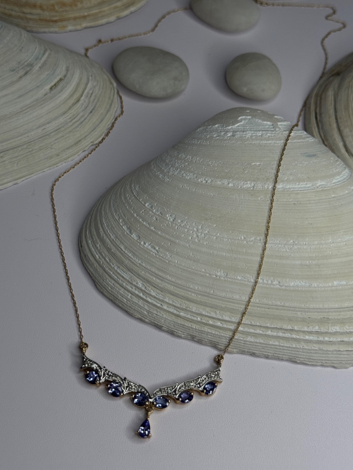 VJL 10K Yellow Gold Tanzanite & Diamond Necklace Length 18 inch