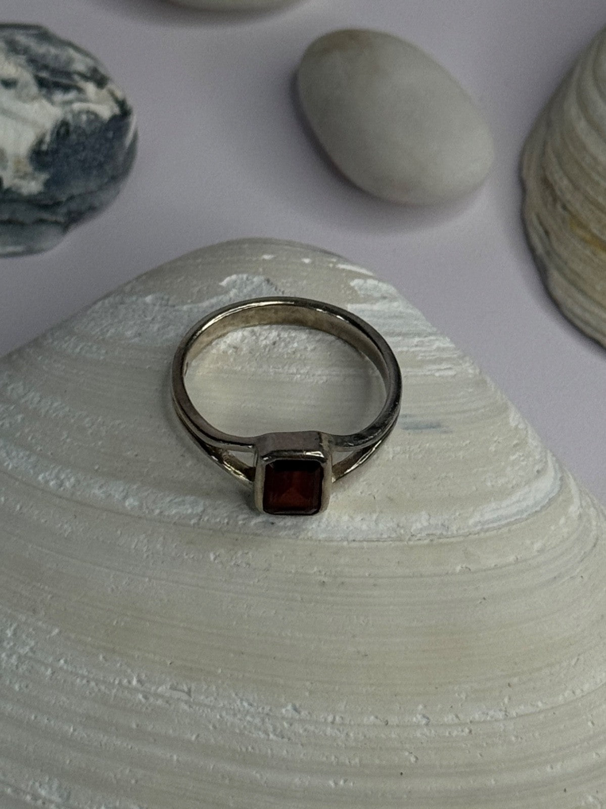 Classy 925 Sterling Silver Garnet Ring Size 8