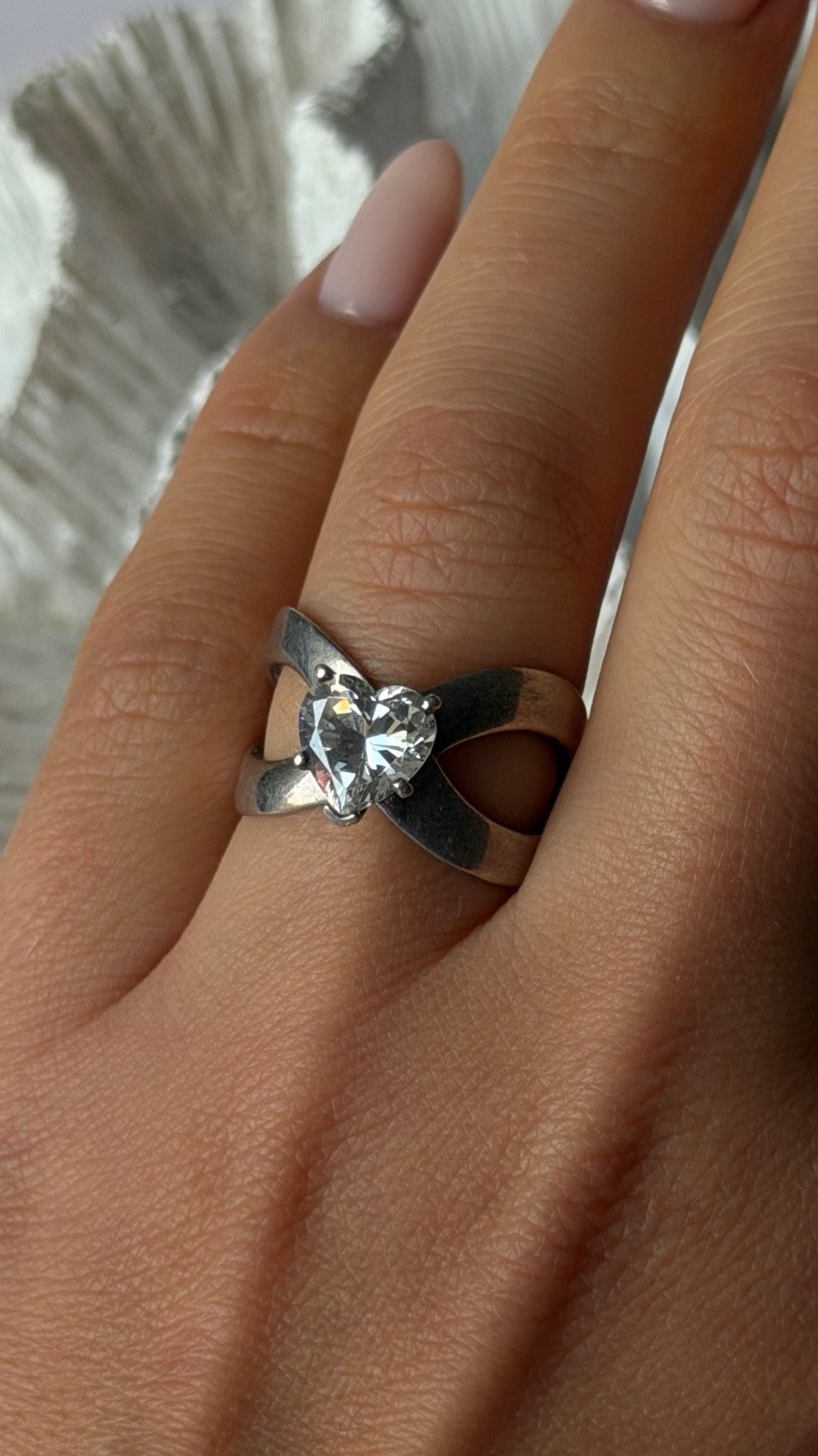 925 Sterling Silver Cz Heart Ring Size 7