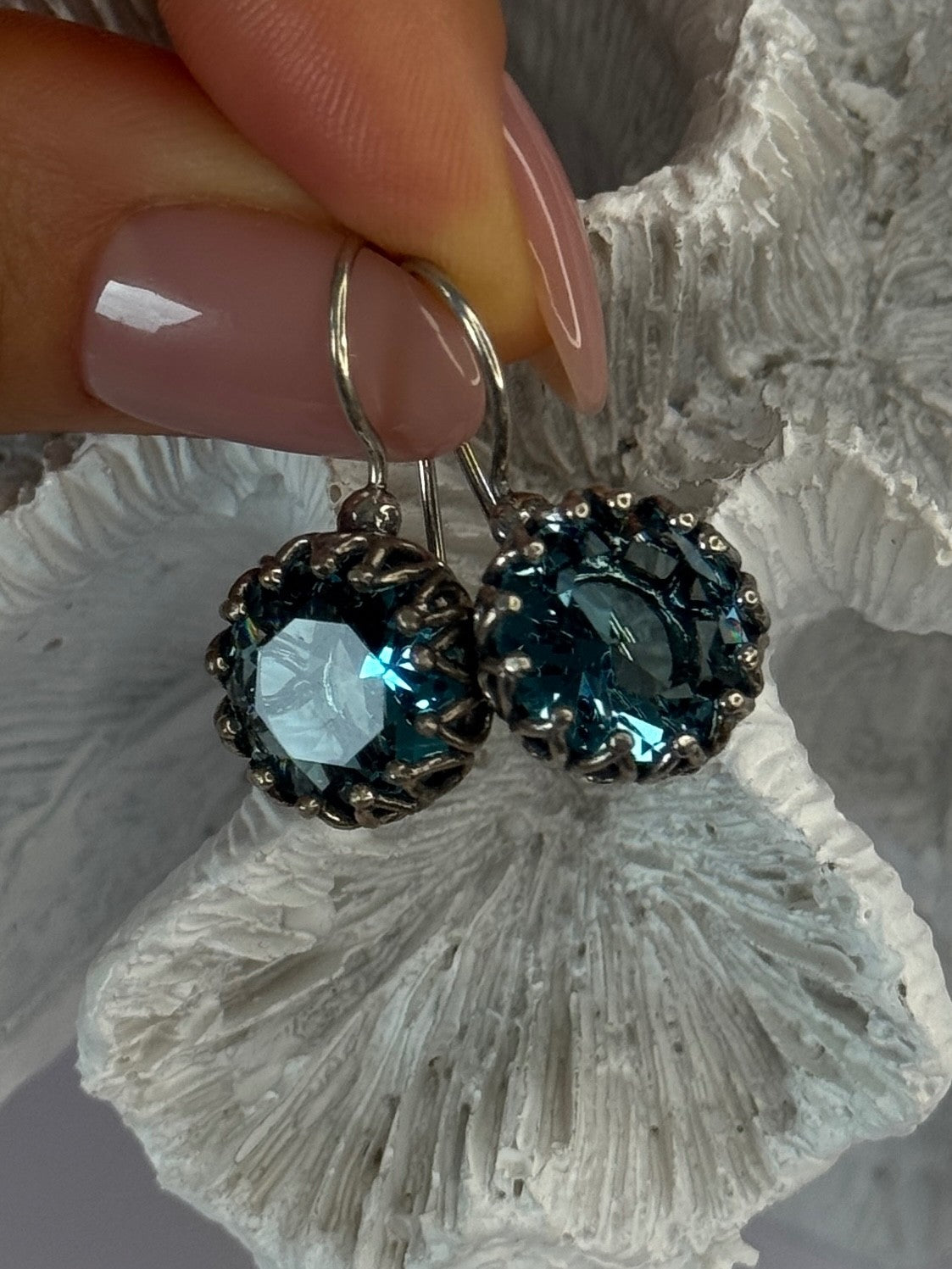 925 Sterling Silver Blue Tourmaline Earrings Length 1 Inch