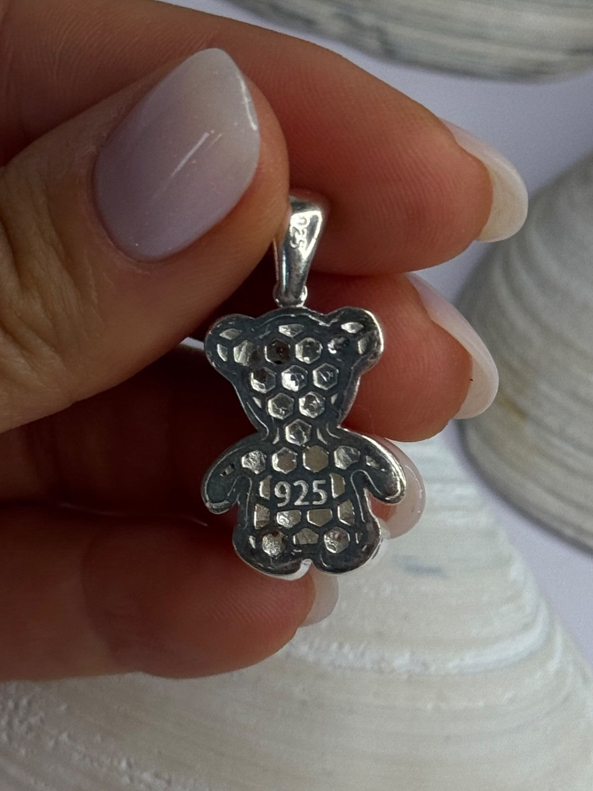 925 Sterling Silver Teddy Bear Cz Pendant Length 1.25 Inch
