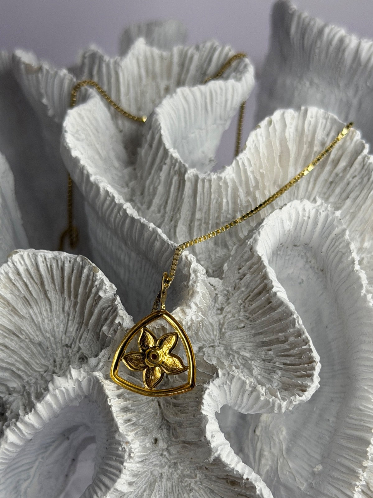 925 Sterling Silver Gold Plated Garnet Flower Necklace