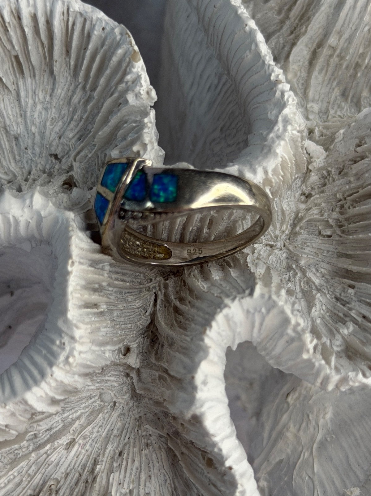 925 Sterling Silver Opal & Beryl Ring Size 7