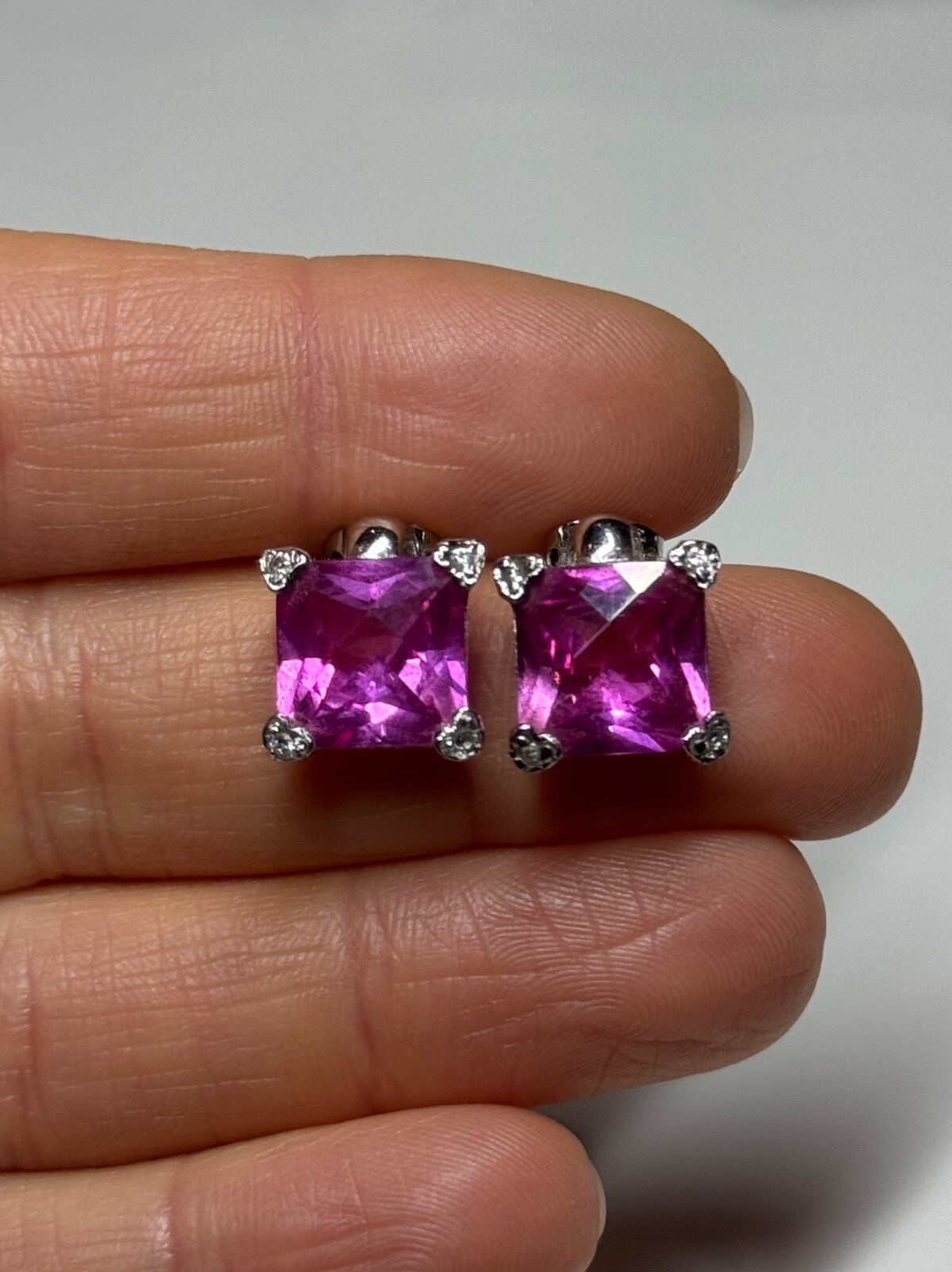 925 Sterling Silver Pink Topaz Earrings Length 0.5 Inch