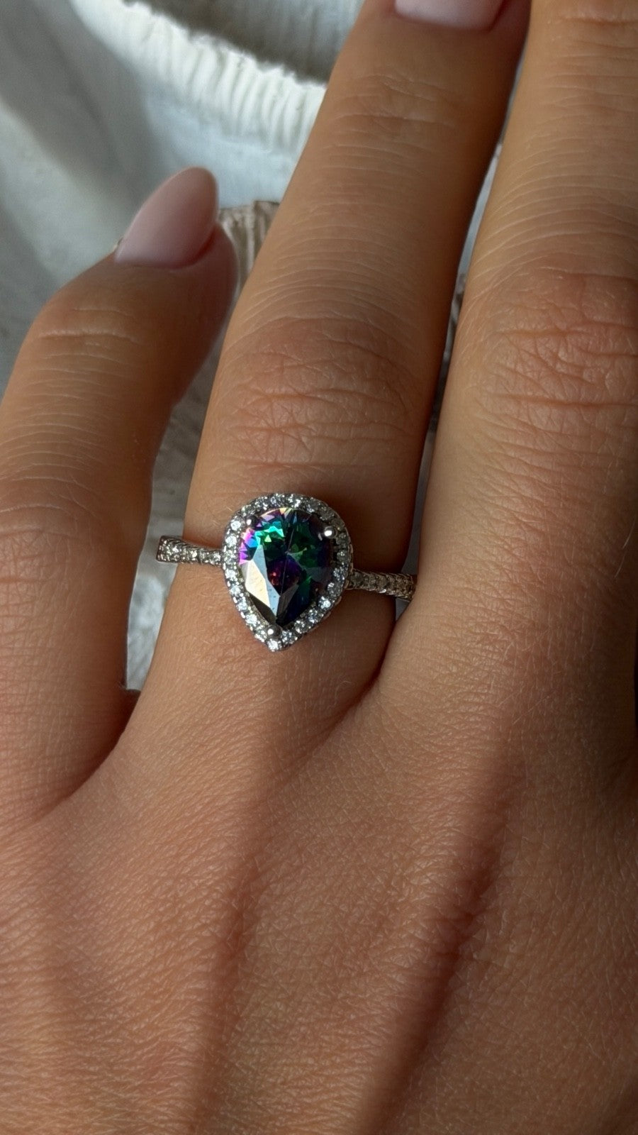 925 Sterling Silver Mystic Topaz & Cz Ring Size 7