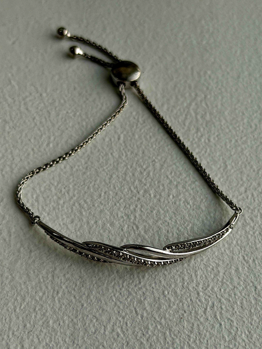 Adjustable 925 Sterling Silver White Colorless Beryl Bracelet