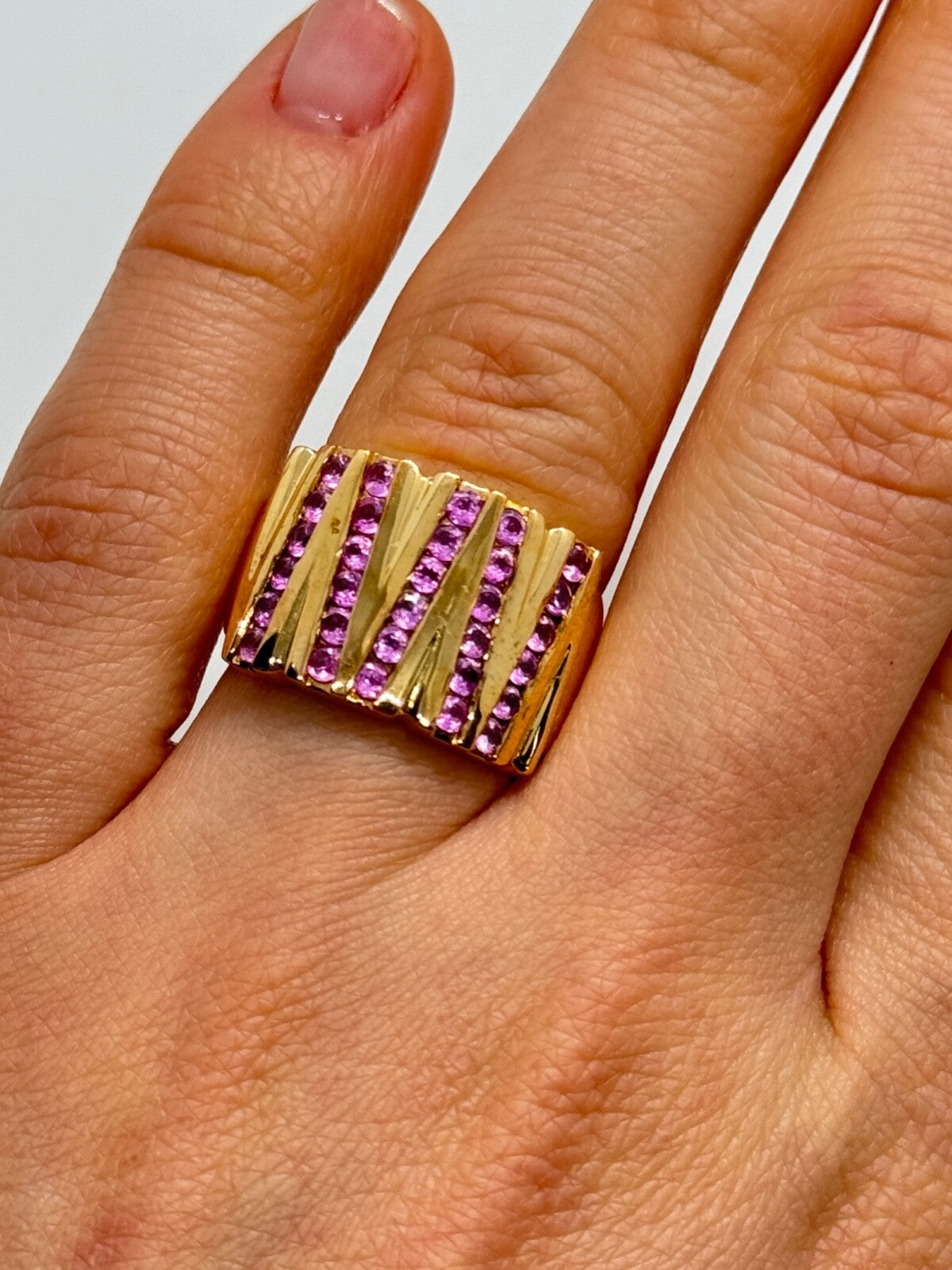 925 Sterling Silver Gold Plated Pink Topaz Ring Size 6.5