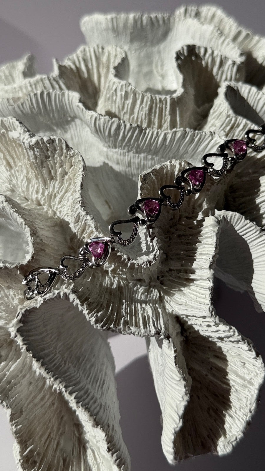925 Sterling Silver Pink Sapphire Heart Bracelet Length 7.5