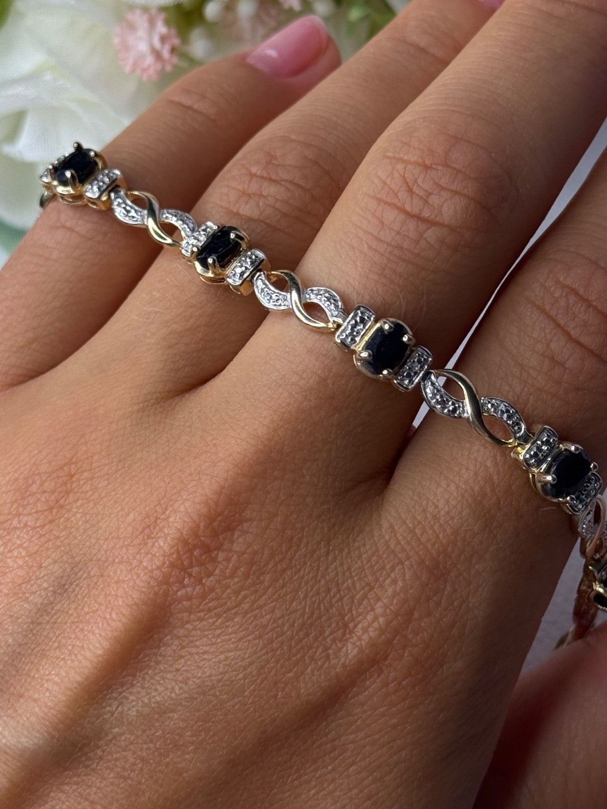 925 Sterling Silver Gold Plated Sapphire Bracelet Length 8.5 Inch