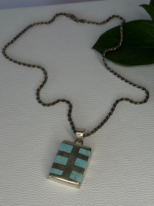 Vintage 925 Sterling Silver Turquoise Necklace Length 18 Inch