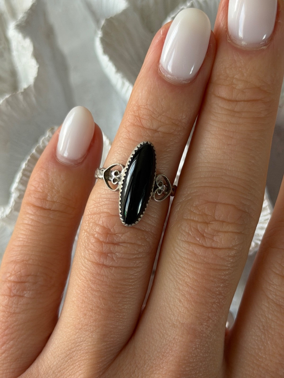 Vintage 925 Sterling Silver Black Onyx Ring Size 4