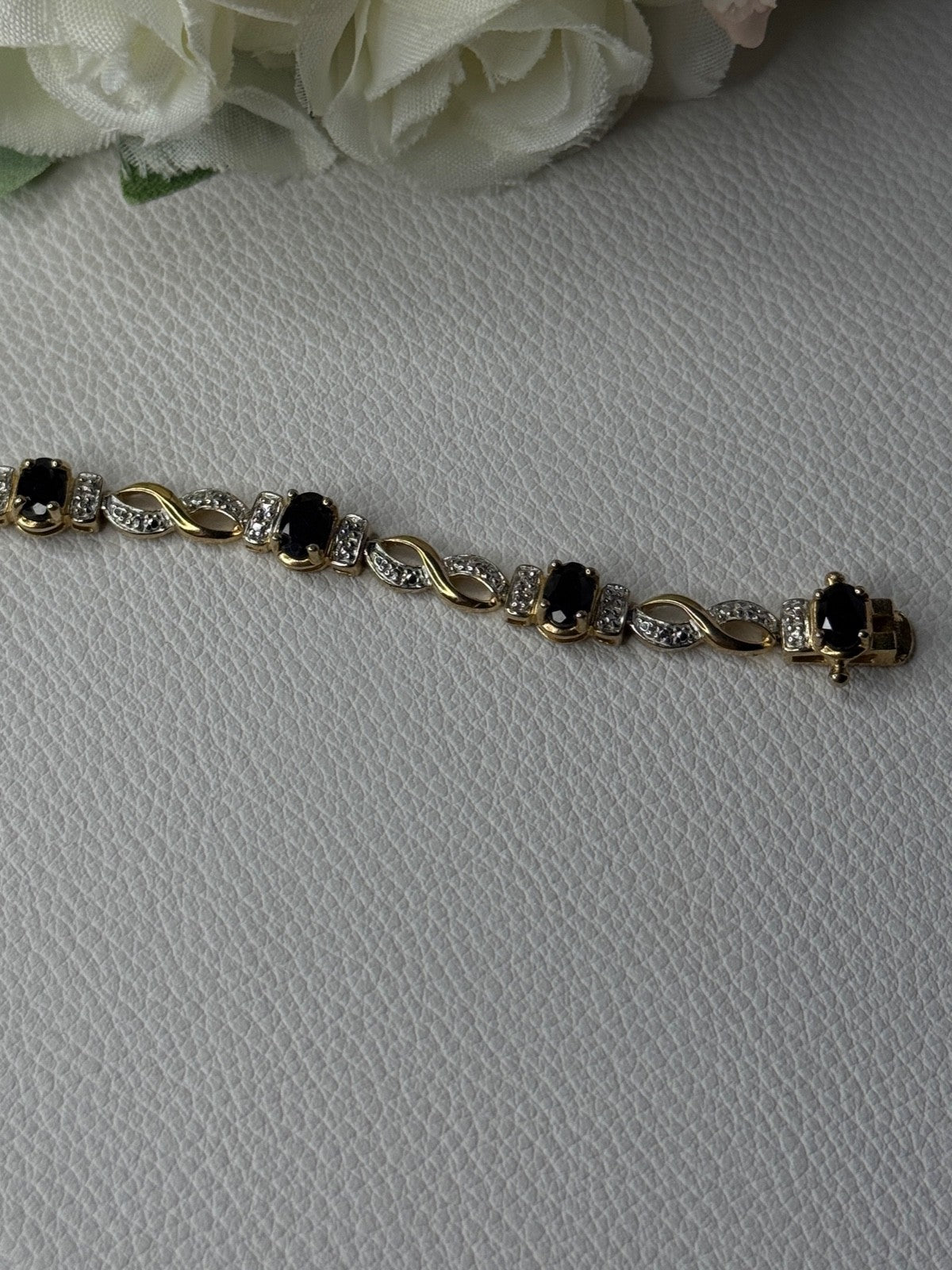 925 Sterling Silver Gold Plated Sapphire Bracelet Length 8.5 Inch