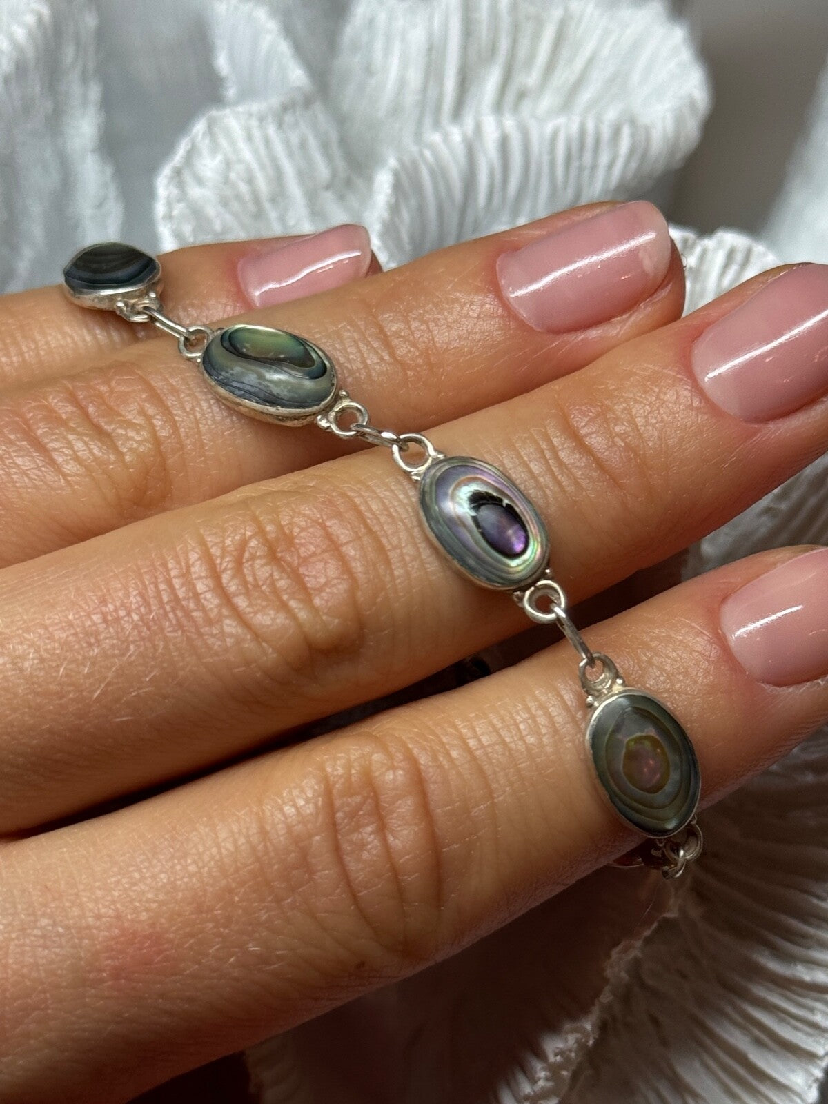 Vintage 925 Sterling Silver Abalone Bracelet Length 7 Inch