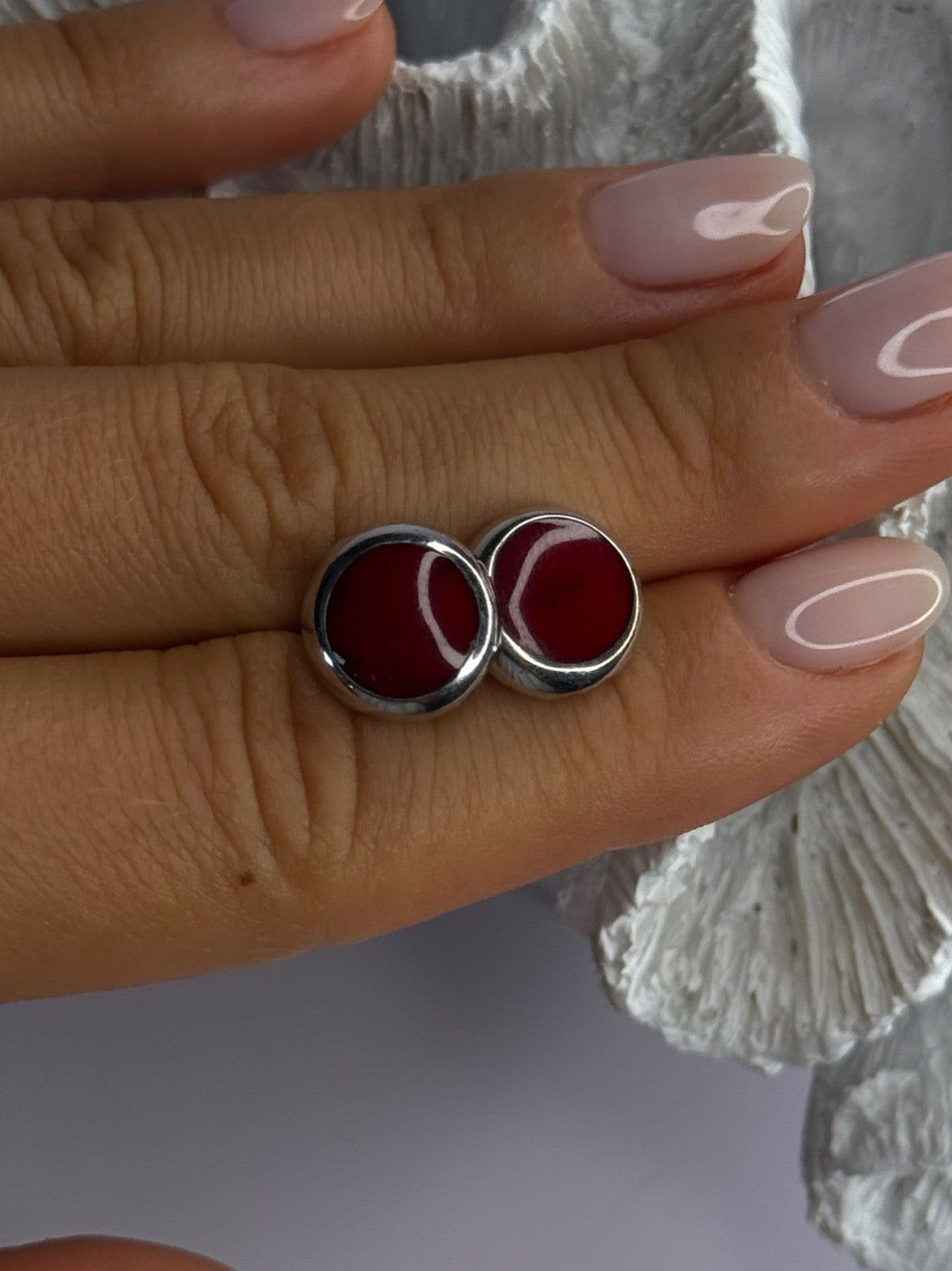 925 Sterling Silver Carnelian Round Stud Earrings Length 0.50 Inch