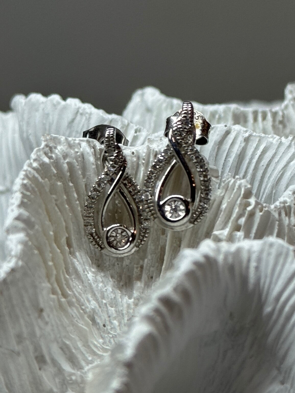 Interwoven 925 Sterling Silver White Topaz Earrings Length 0.6 in