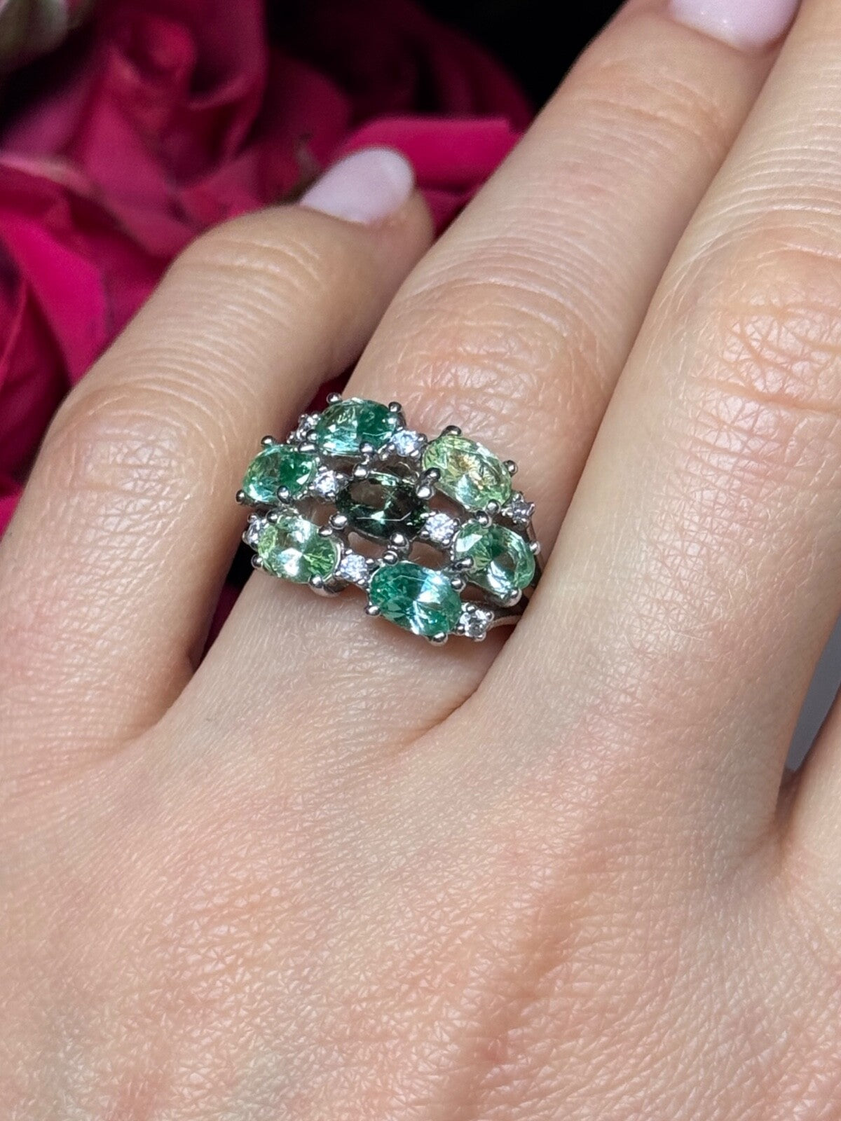 925 Sterling Silver Spinel & CZ Ring Size 6